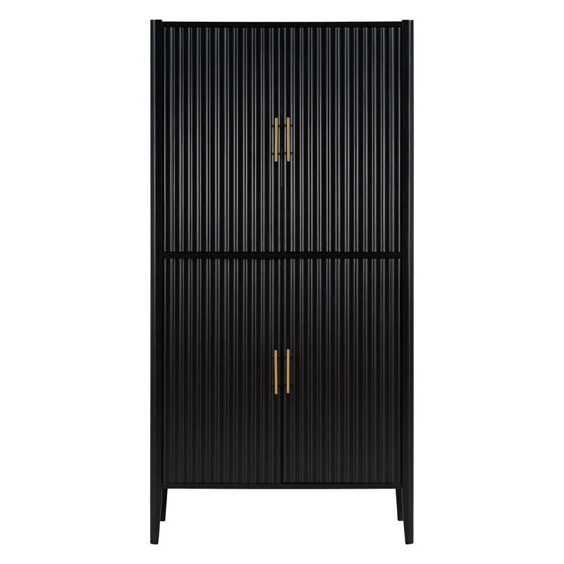 U_STYLE Modern Fluted Wine Cabinet with Glass Display & Stemware Rack by HouseOfZazla