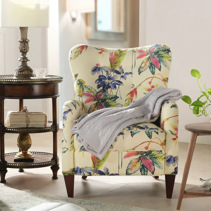 Paradise - Upholstered Arm Chair Floral Printed On Cotton - Off-White by Unique Piece Furniture