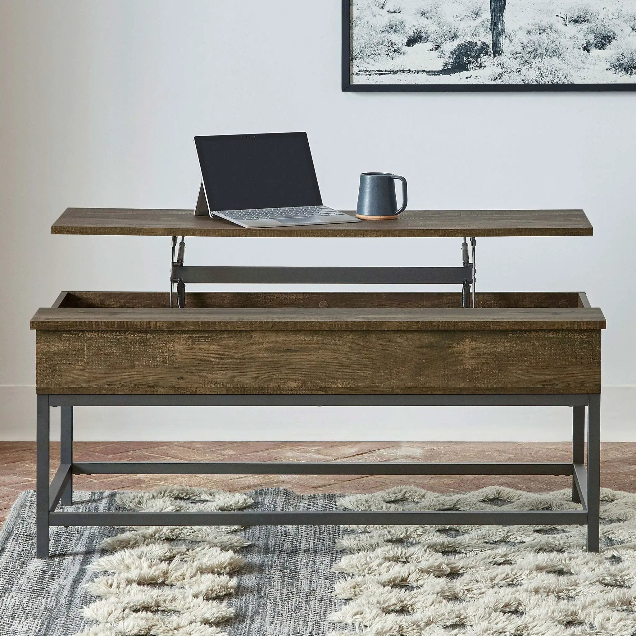 Byers Engineered Wood Lift Top Coffee Table Brown Oak by Unique Piece Furniture