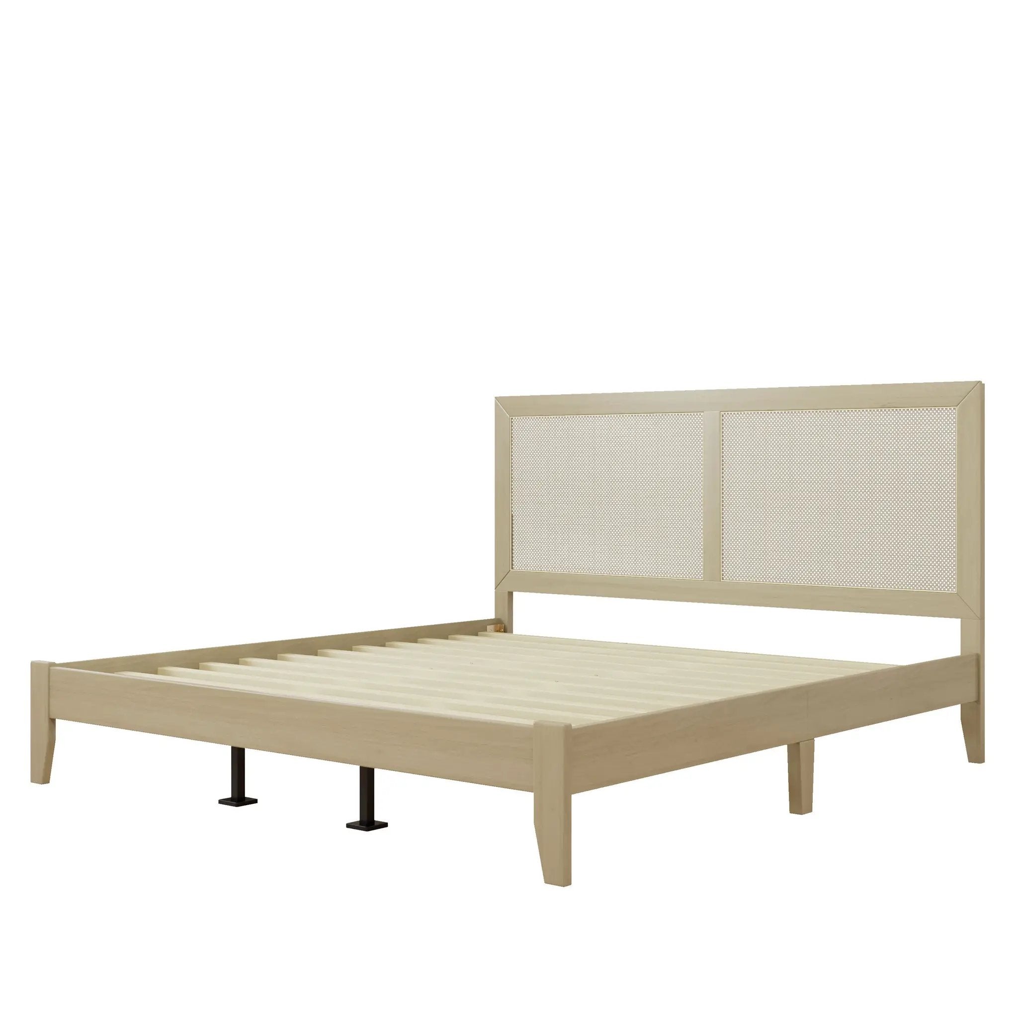 Solid Wood Platform California King Bed With Rattan by HouseOfZazla