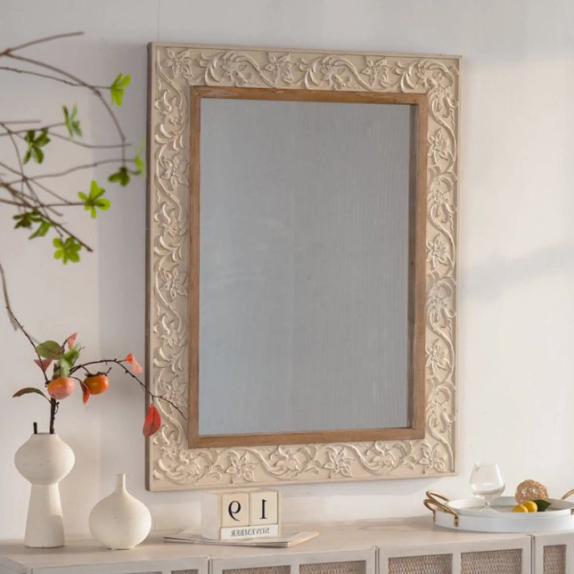 Vintage Carved Pattern Rectangular Wall Mirror by HouseOfZazla