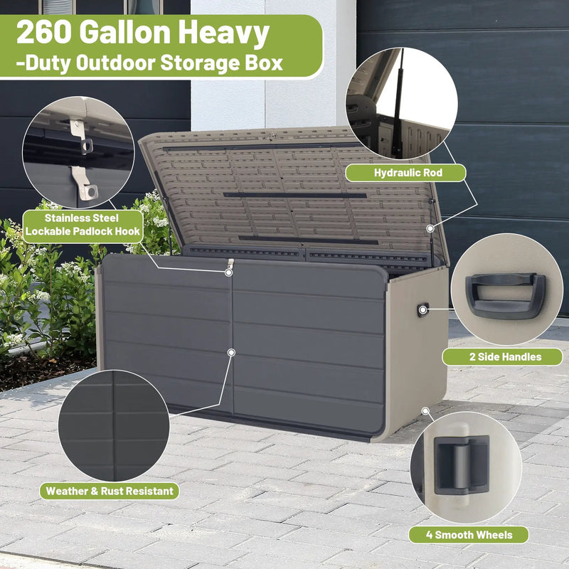 260 Gallon Plastic Deck Box with Lock and Wheels by HouseOfZazla