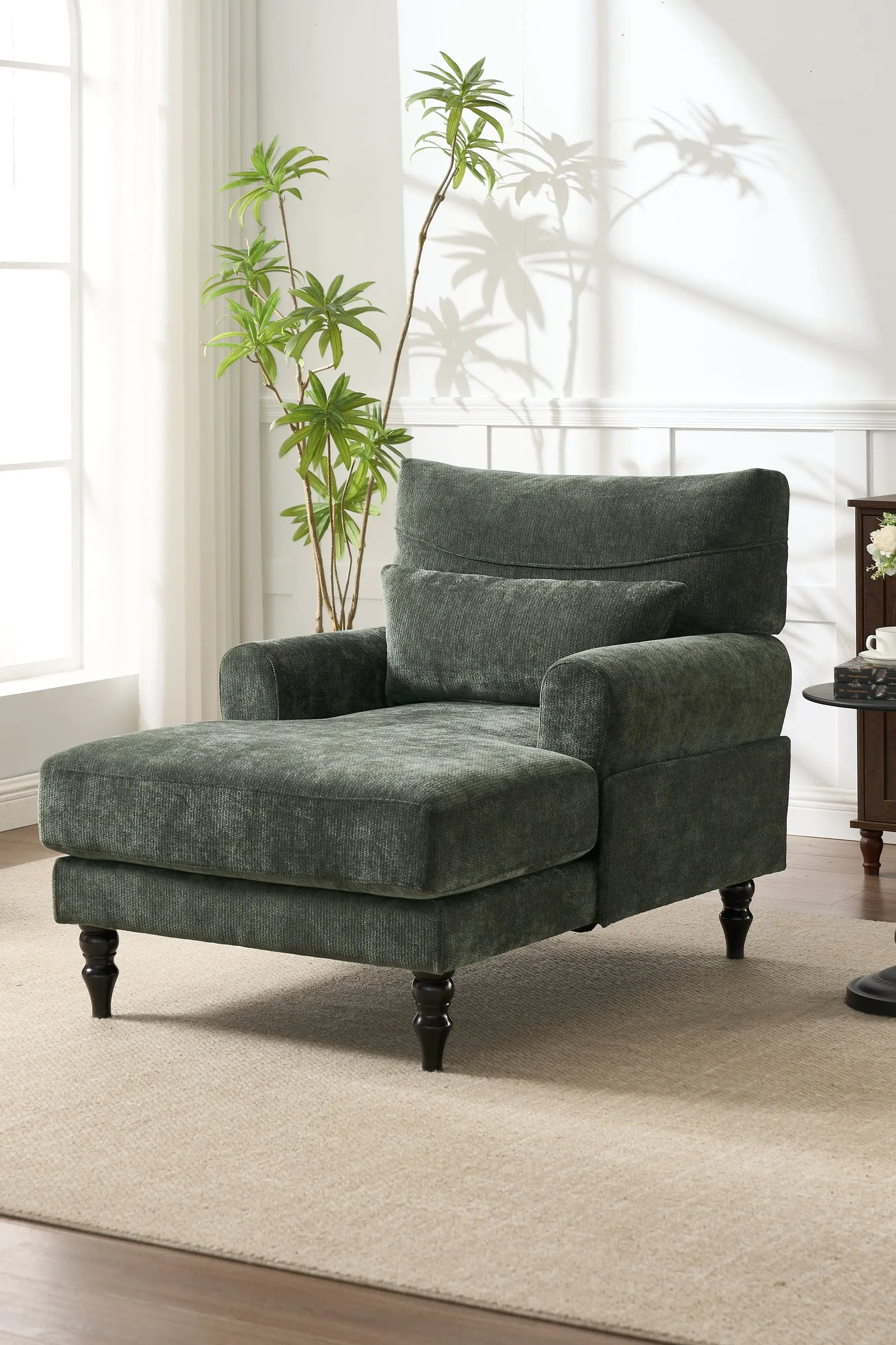 Modern Chaise Lounge Upholstered Sofa Recliner Chair in Green by HouseOfZazla