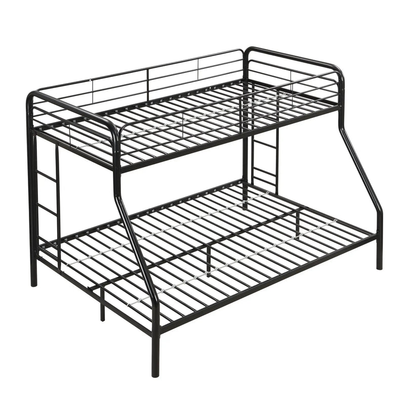 Modern Twin Over Full Metal Bunk Bed With Trundle And Dual Side Ladder And Metal Design - Black / Brown by Unique Piece Furniture