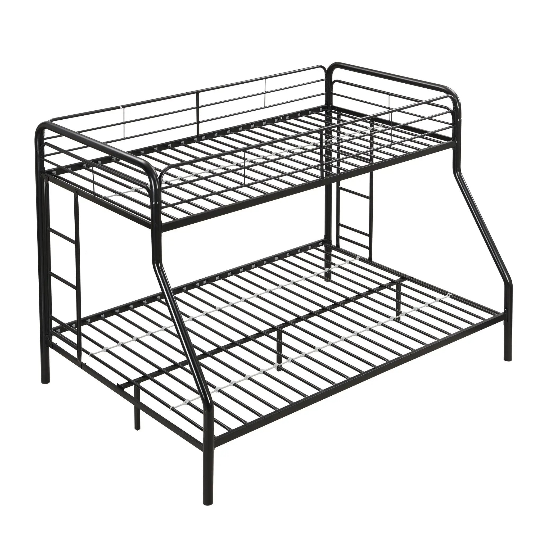 Modern Twin Over Full Metal Bunk Bed With Trundle And Dual Side Ladder And Metal Design - Black / Brown by HouseOfZazla