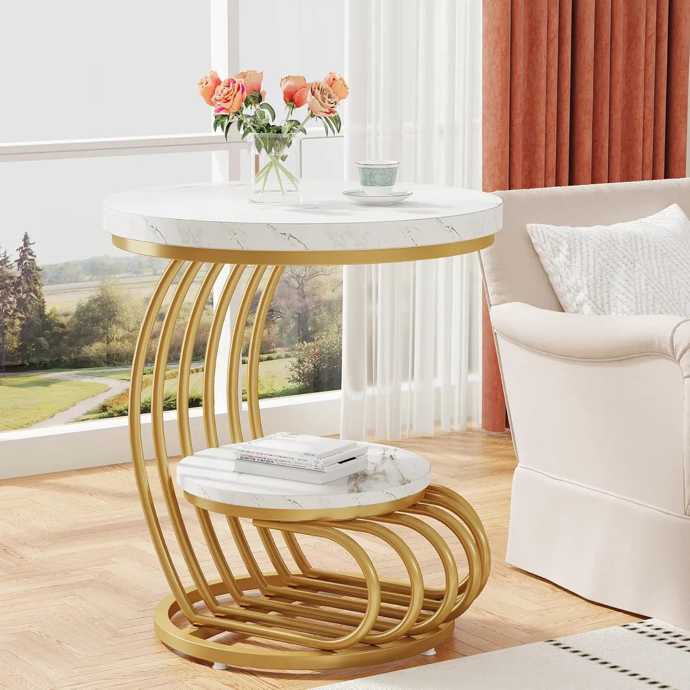 Round Vintage End Table With 2 Tier Storage by HouseOfZazla