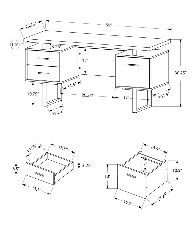 Computer Desk For Home Office, Laptop, Left, Right Set - Up, Storage Drawers, Contemporary & Modern by Unique Piece Furniture