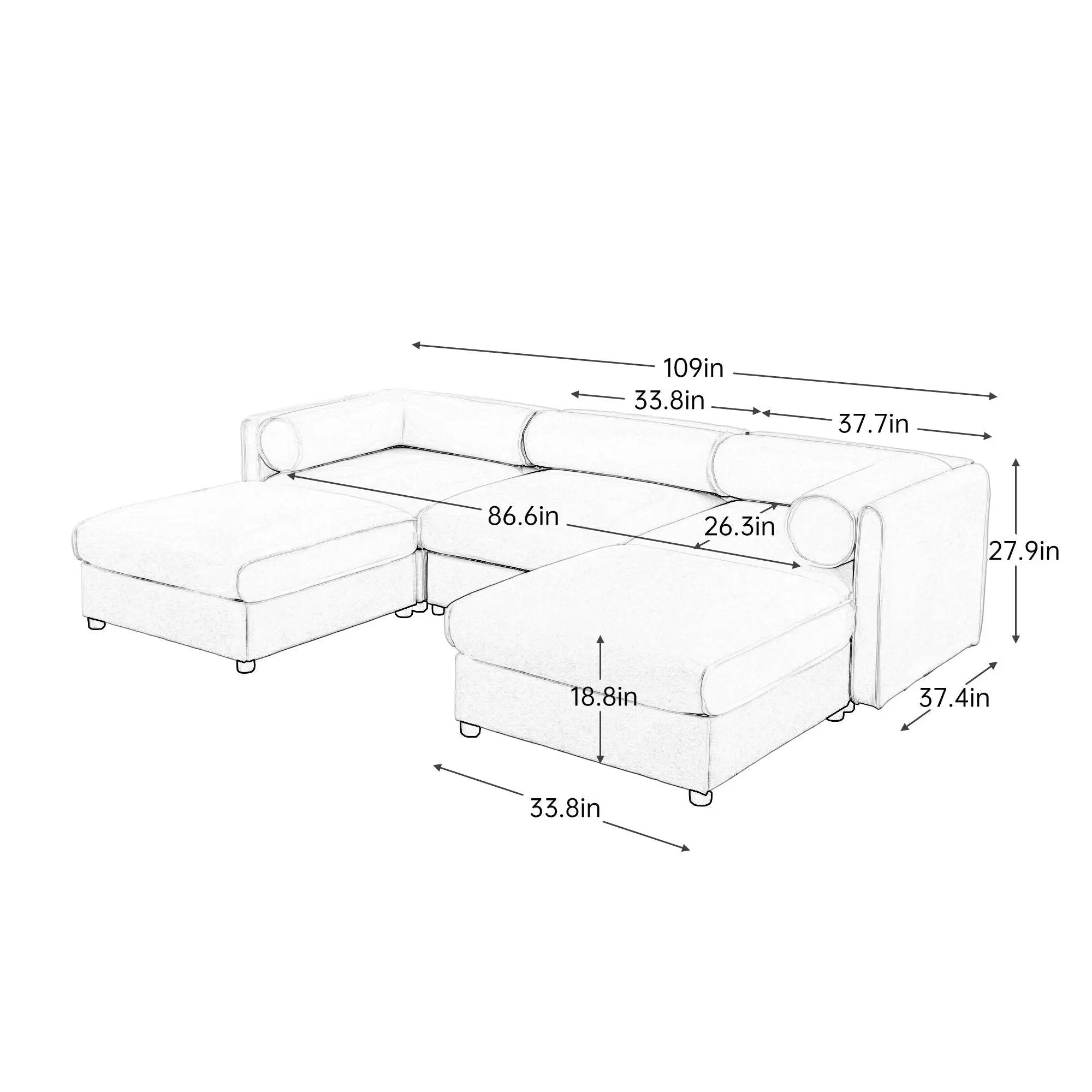 Contemporary Elegant Sofa With Storage And Ottoman by Unique Piece Furniture