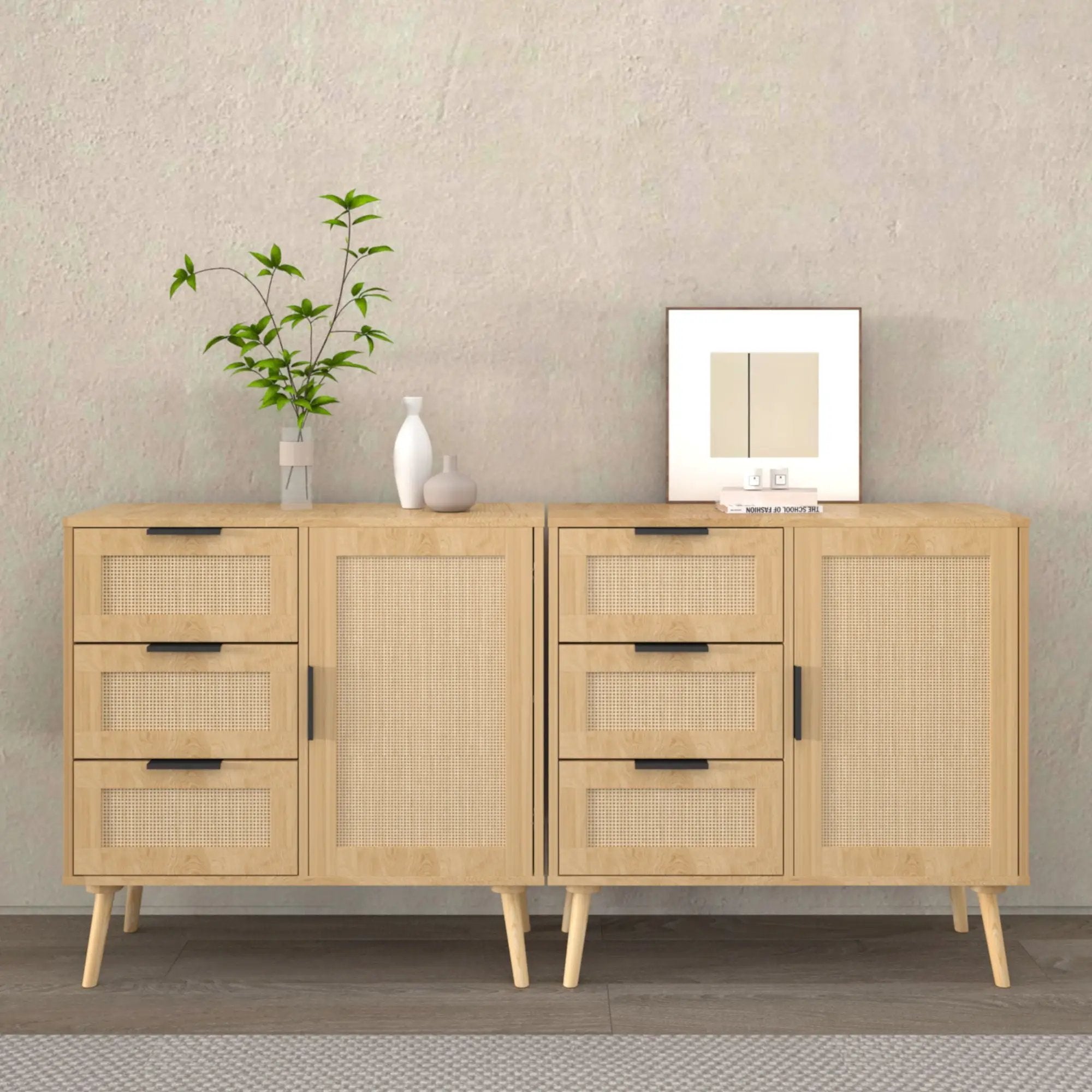 Dresser With Drawers And Adjustable Shelf - Antique Natural / Rattan by Unique Piece Furniture