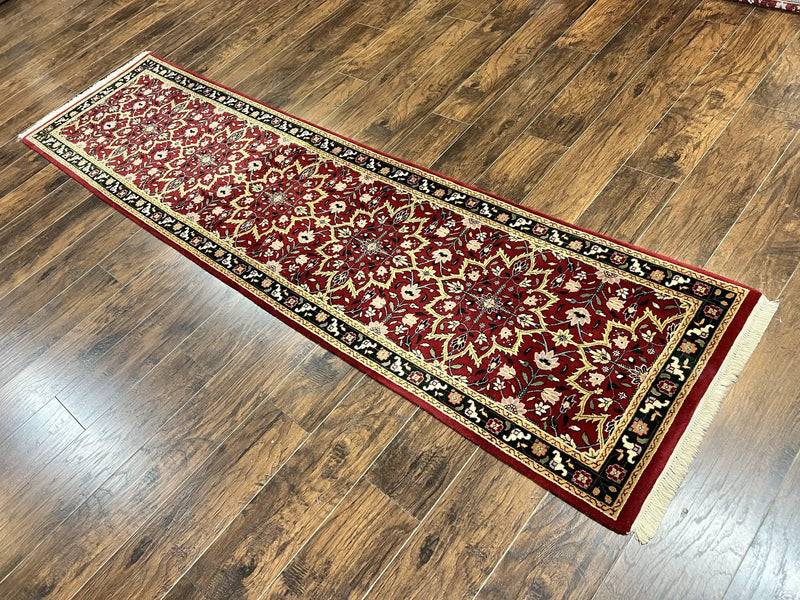 Indo Persian Runner Rug 2.6 x 10, Floral Hand Knotted Wool Hallway Rug, Red by Jewel Rugs