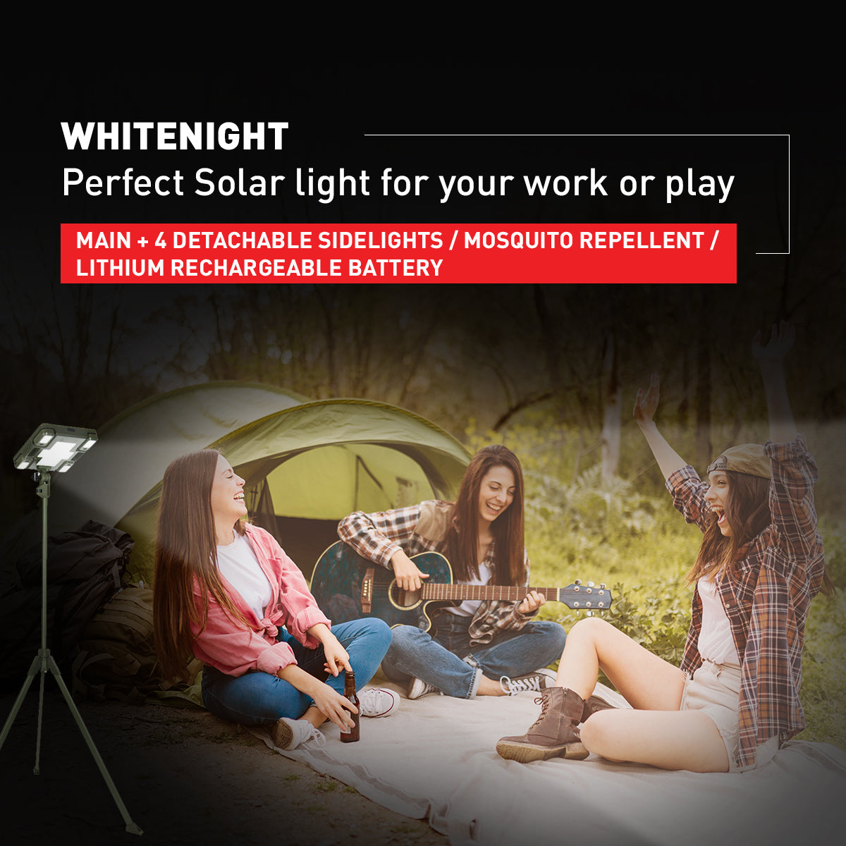 TRU De-LIGHT WHITENIGHT Multipurpose Solar / AC / DC - Garden, Camping Main Light + 3 Independent Detachable Multi Mode Side Lights / Tripod + Carrying Bag, photo 8 of 19