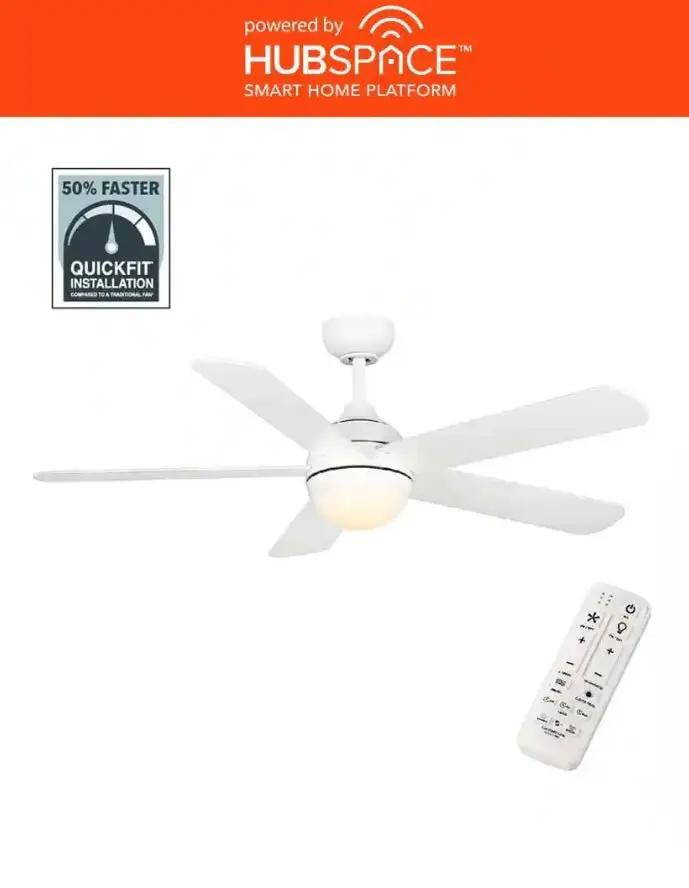 Hampton Bay Morland 52 in. Smart Indoor/Covered Outdoor Matte White Ceiling Fan with Remote and Integrated LED Powered by Hubspace by Selzalot