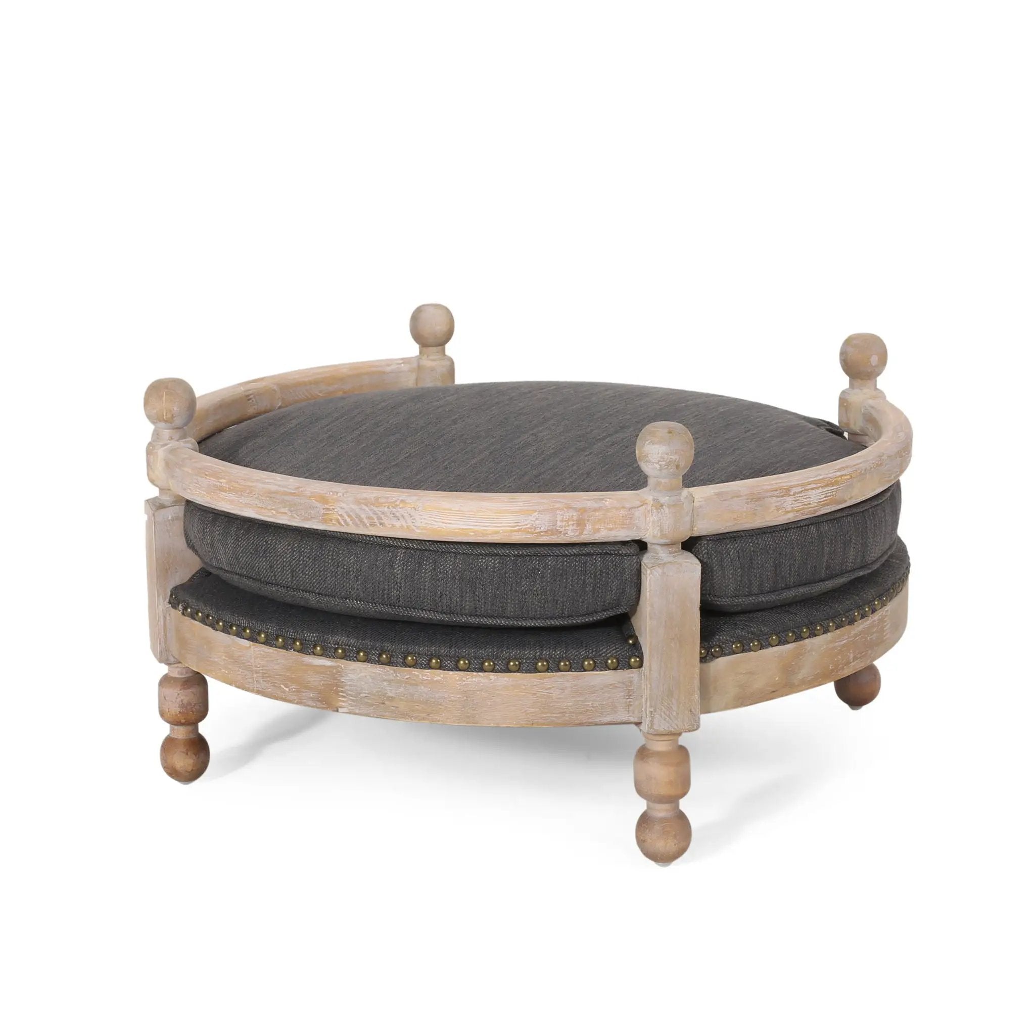 Round Pet Sofa, Wide Upholstered Pet Bed - Charcoal by HouseOfZazla