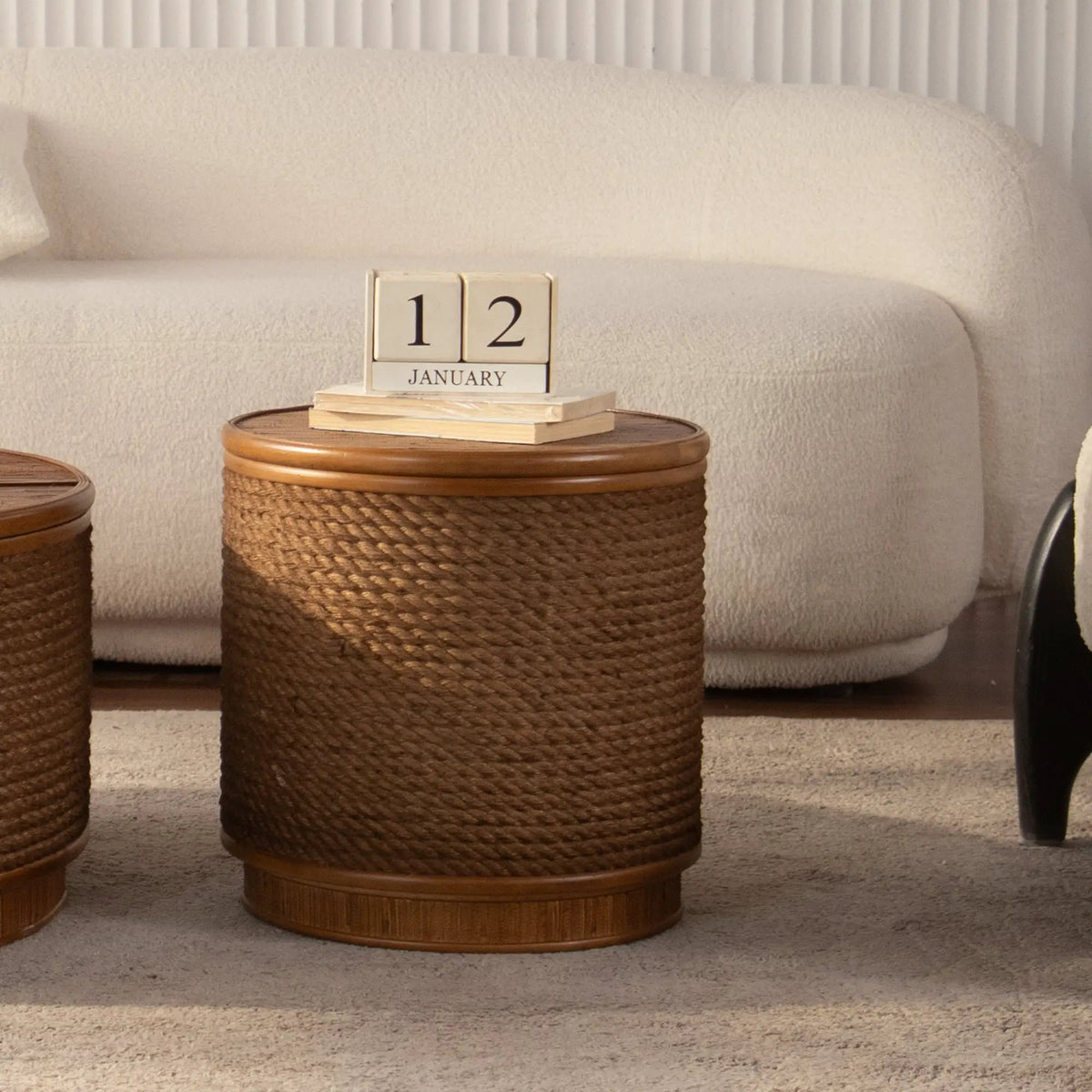 Round Rattan Coffee Table with Lift-Off Lid Storage by HouseOfZazla