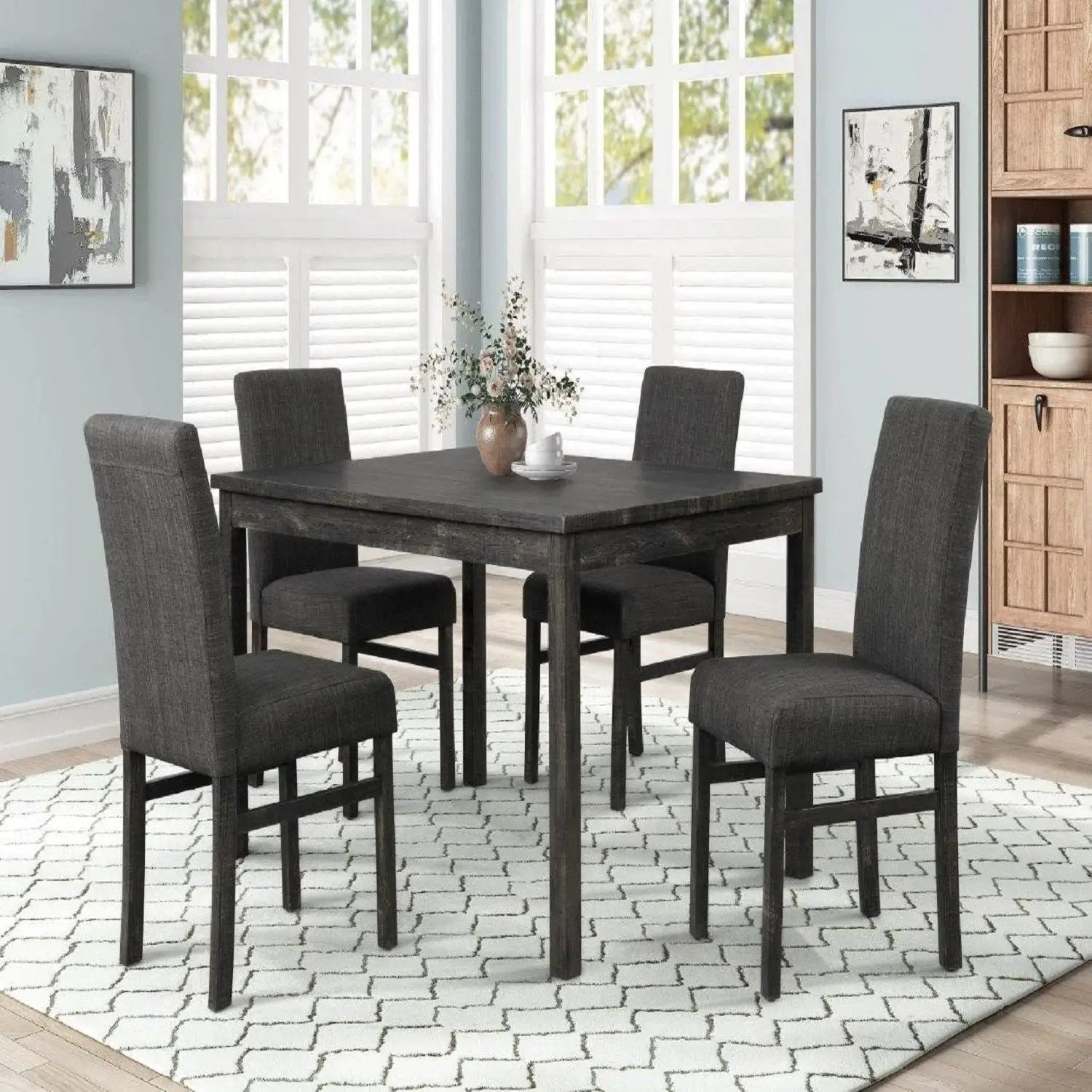 5 Piece Transitional Dining Set With Table And Upholstered Chairs by HouseOfZazla