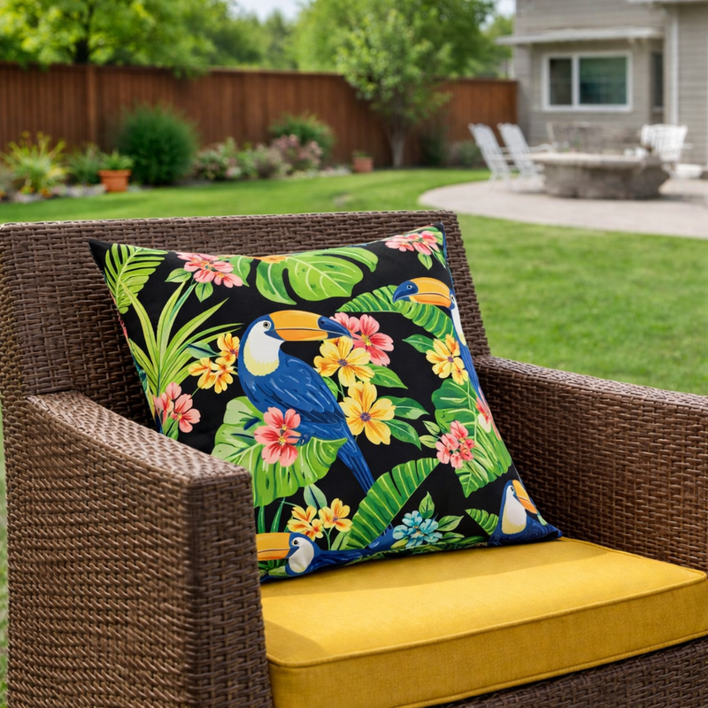 4 Pack Outdoor Pillow Covers 18x18 Inch - Toucan Paradise by HouseOfZazla
