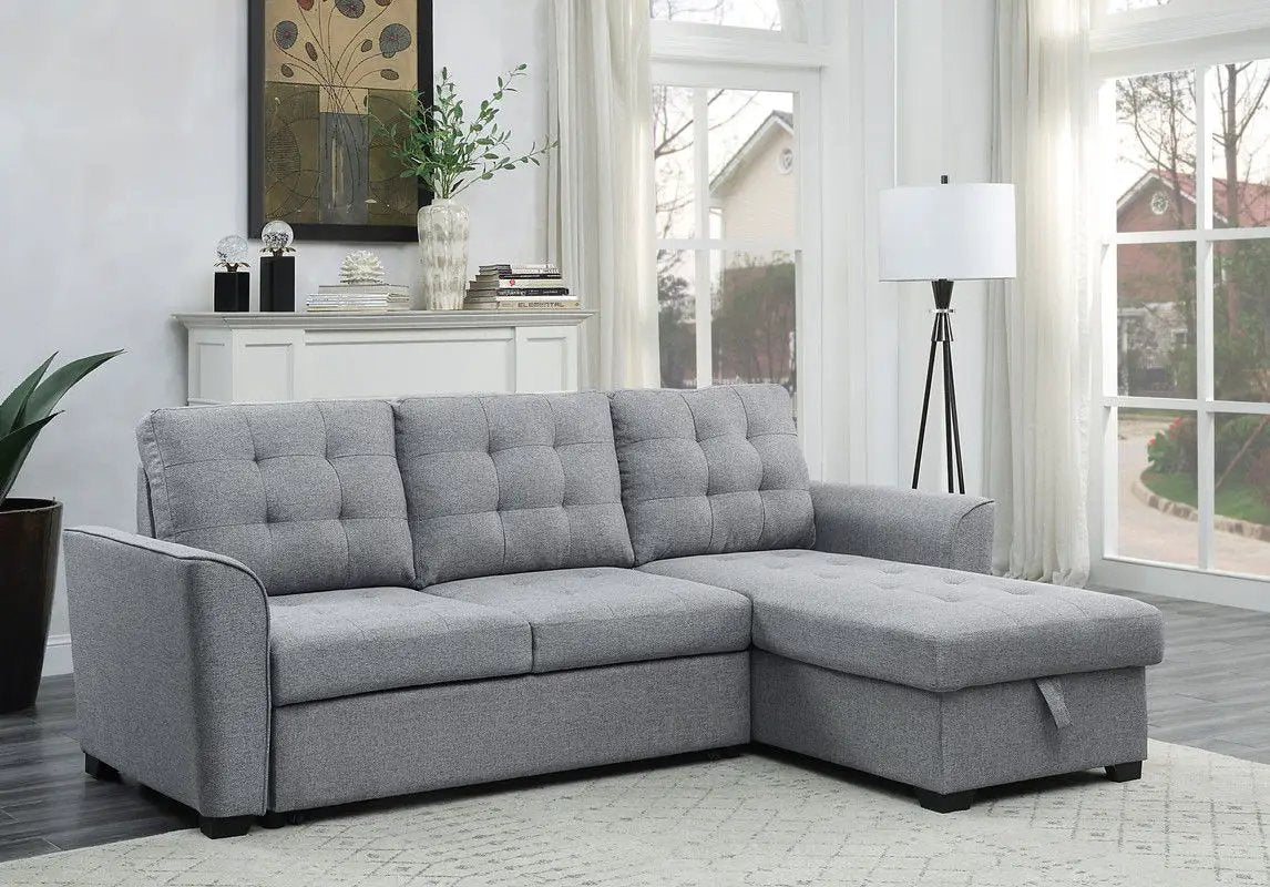 Avery - Sleeper Sectional Sofa With Reversible Storage Chaise - Light Gray by HouseOfZazla