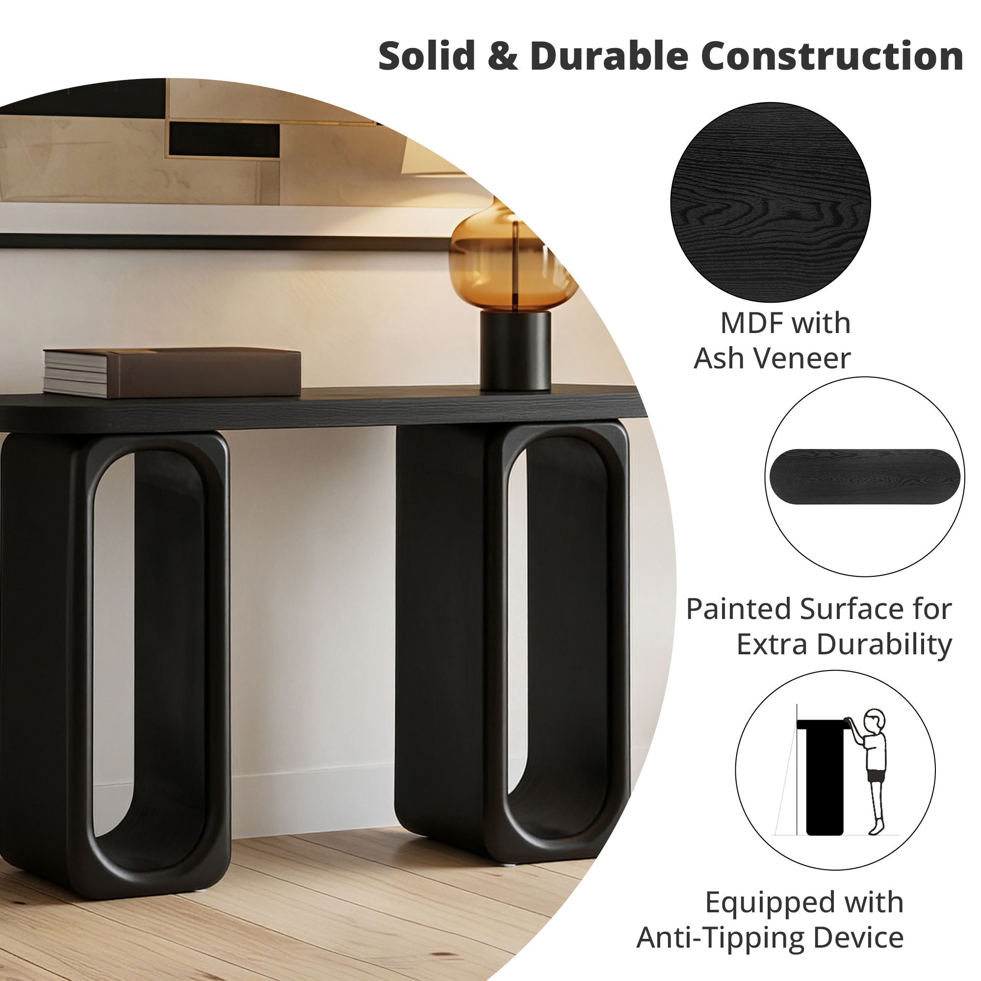 Art Sculptural Console Table With Oval Cutout Legs - Black by HouseOfZazla