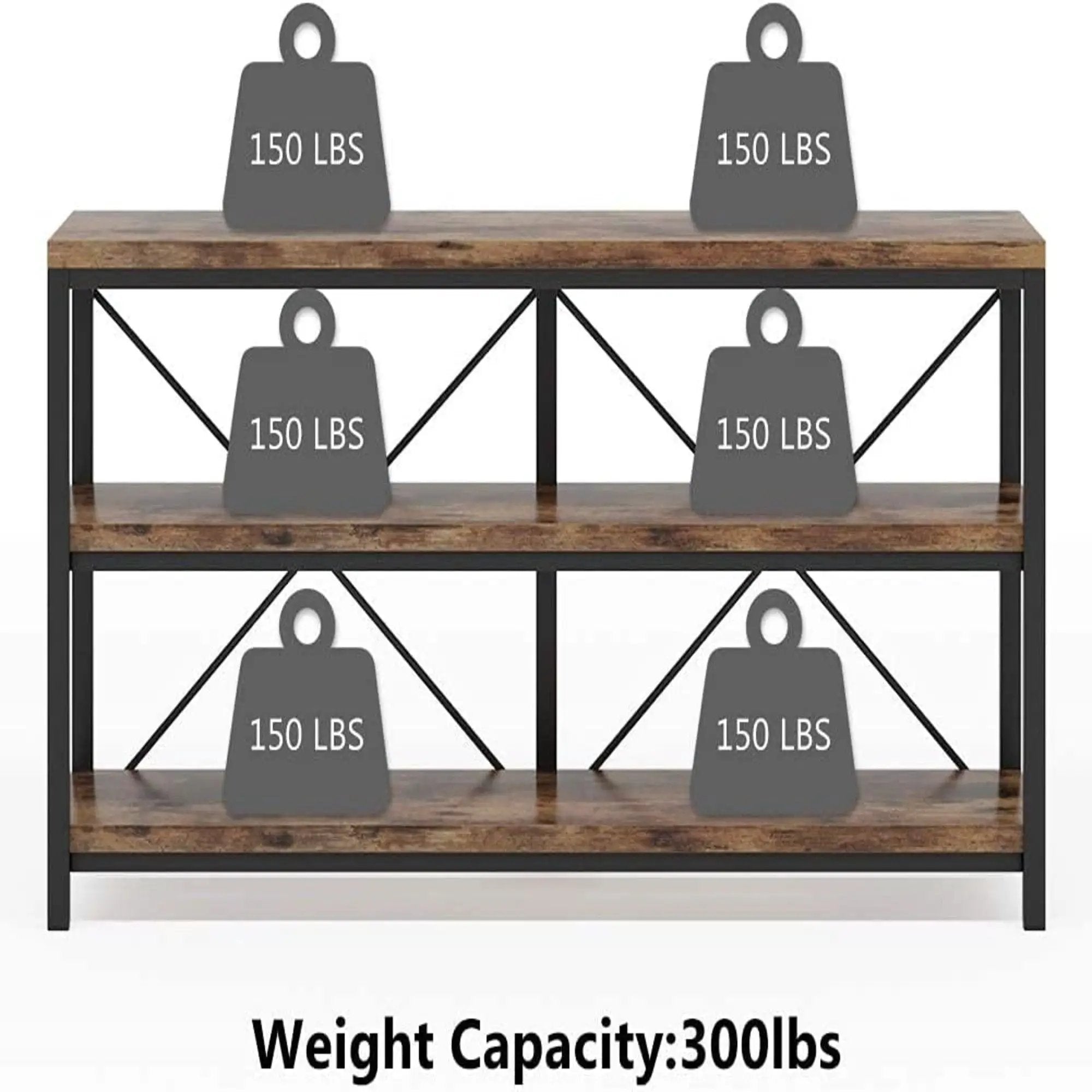 Console Table With 3 Tier Storage Shelves Finish, Slim Narrow Design For Living Entryway - Brown / Black by HouseOfZazla