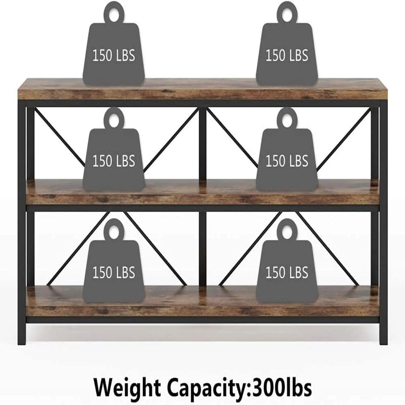 Console Table With 3 Tier Storage Shelves Finish, Slim Narrow Design For Living Entryway - Brown / Black by HouseOfZazla
