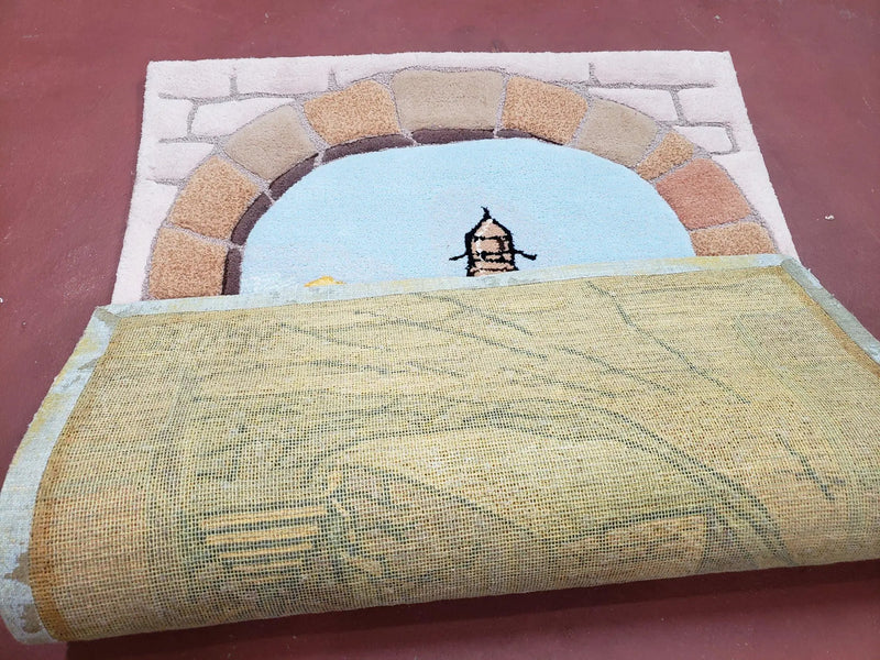 Small Judaica Rug, Rug with Jerusalem Pictorial, Chanuka Gift, Hand-Tufted, Jerusalem Gate, Vintage Judaica, Western Wall Rug, 3x4 Rug by Jewel Rugs