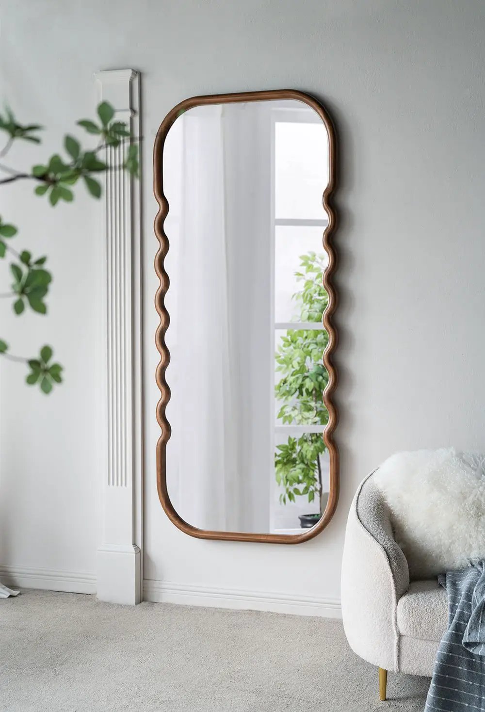 Oversized Wooden Floor Mirror With Unique Frame - Brown by HouseOfZazla