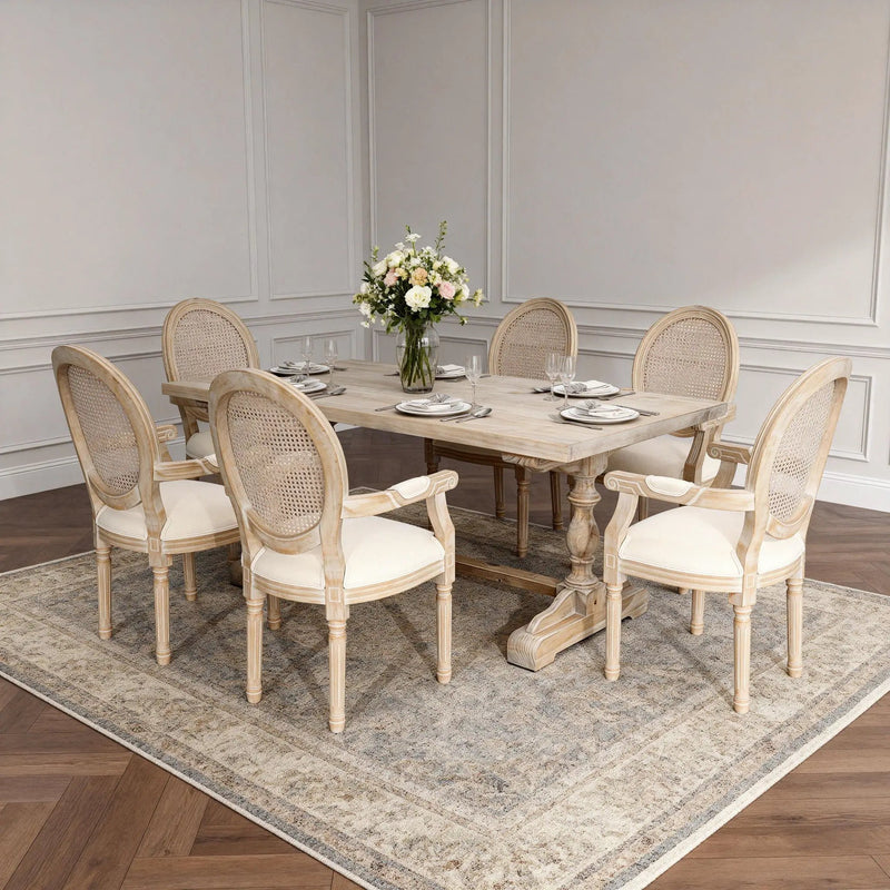French Vintage Upholstered Fabric Dining Armchair (Set of 2) - Beige by HouseOfZazla