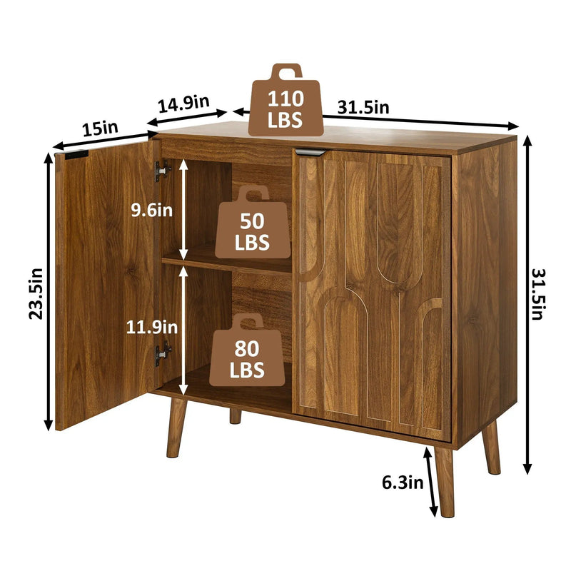 Farmhouse Style Sideboard Buffet Cabinet With Storage Bar Cabinet - Walnut by HouseOfZazla