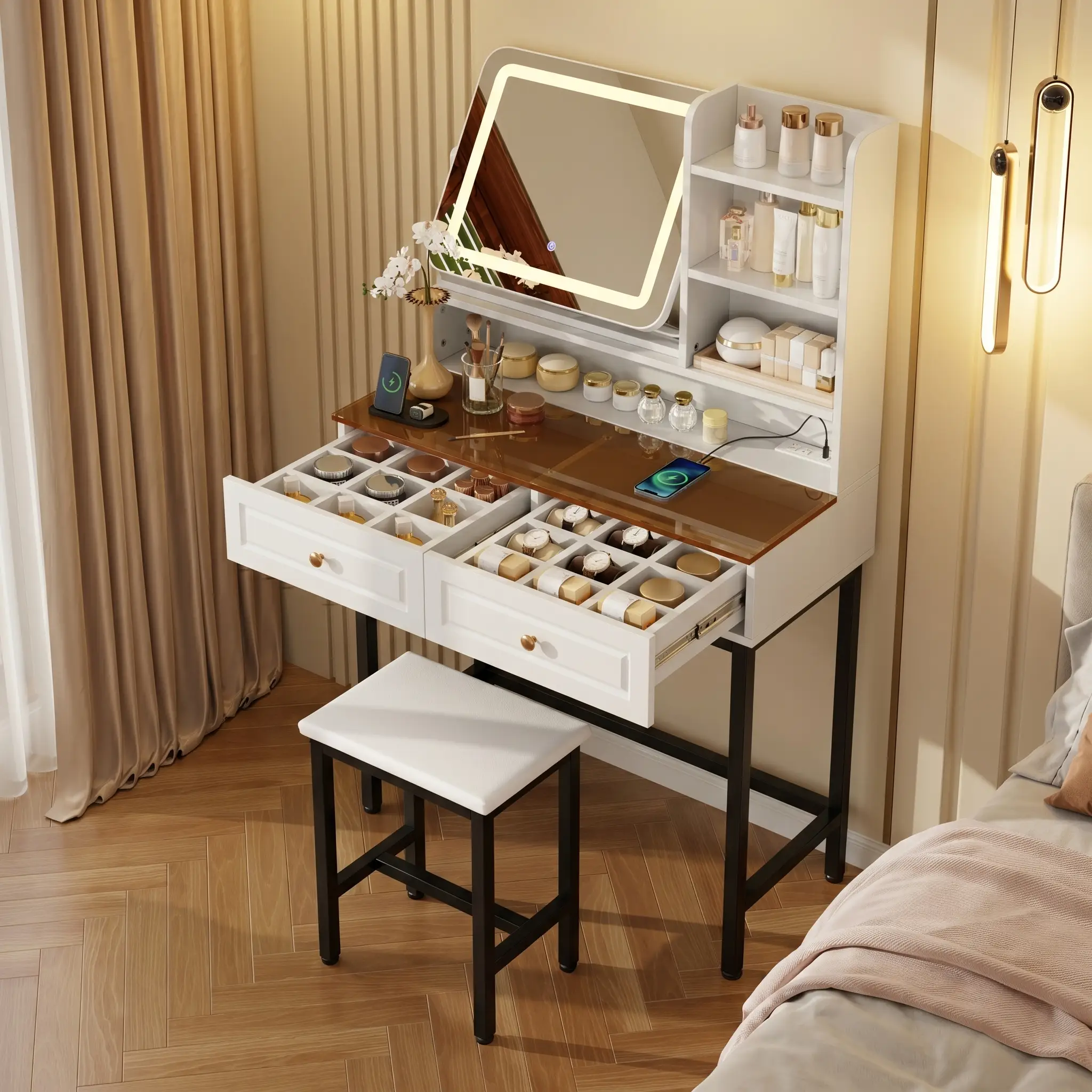 Makeup Vanity with LED Lighted Mirror by HouseOfZazla