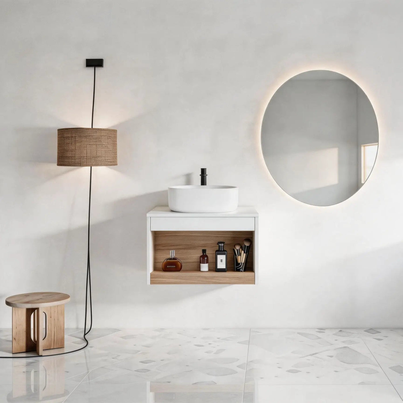 Floating Bathroom Vanity With Glossy Round Vessel Sink by Unique Piece Furniture