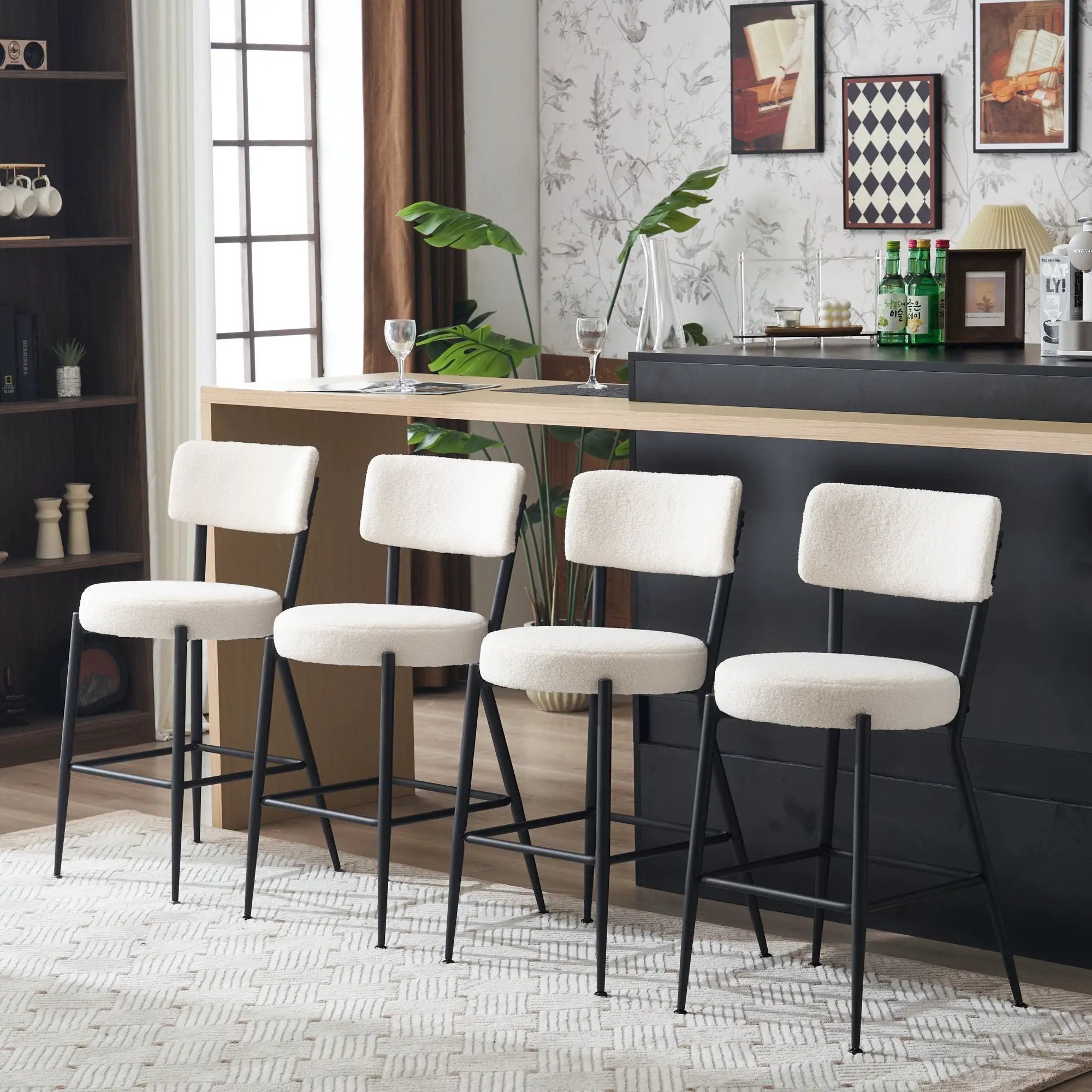 Modern Teddy Fabric Upholstered Bar Stools - Legs by HouseOfZazla