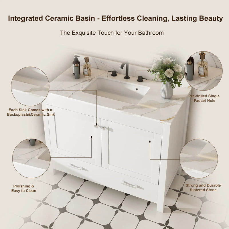 43" Bathroom Vanity, Multi Functional Cabinet With Doors And Drawer - White by Unique Piece Furniture