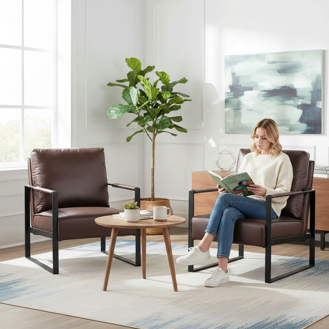 Classic Mid Century Modern Accent Chair With Durable Square Metal Frame, Armchair by HouseOfZazla