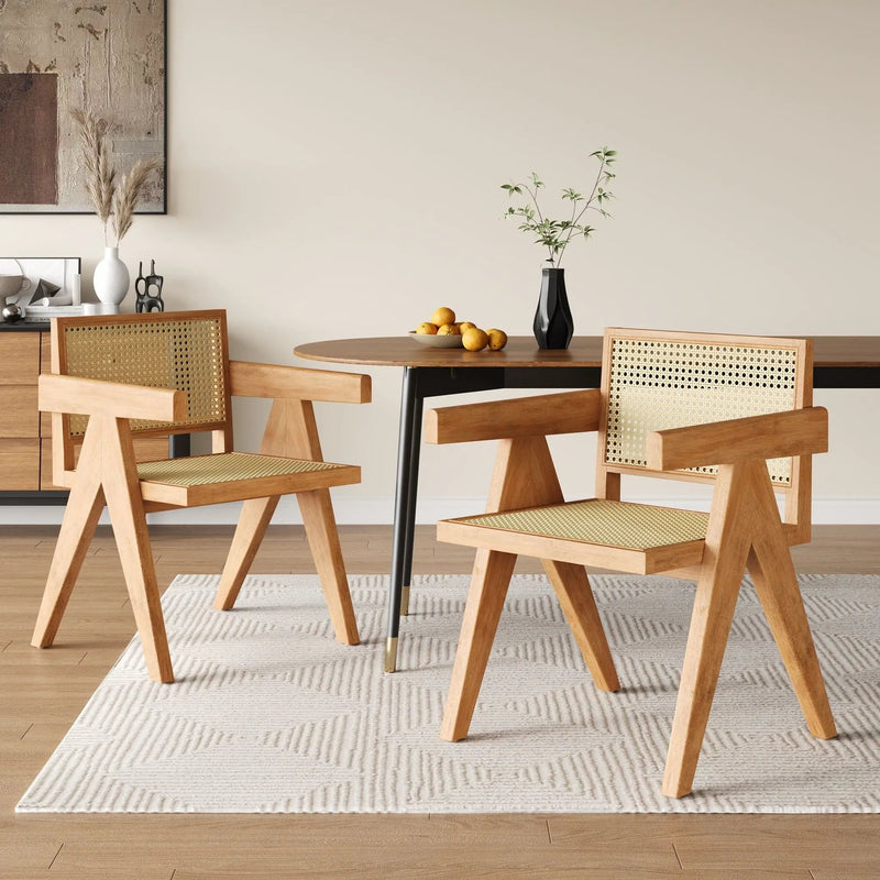 Chandigarh Arm Dining Chair With Natural Cane Design (Set of 2) by HouseOfZazla