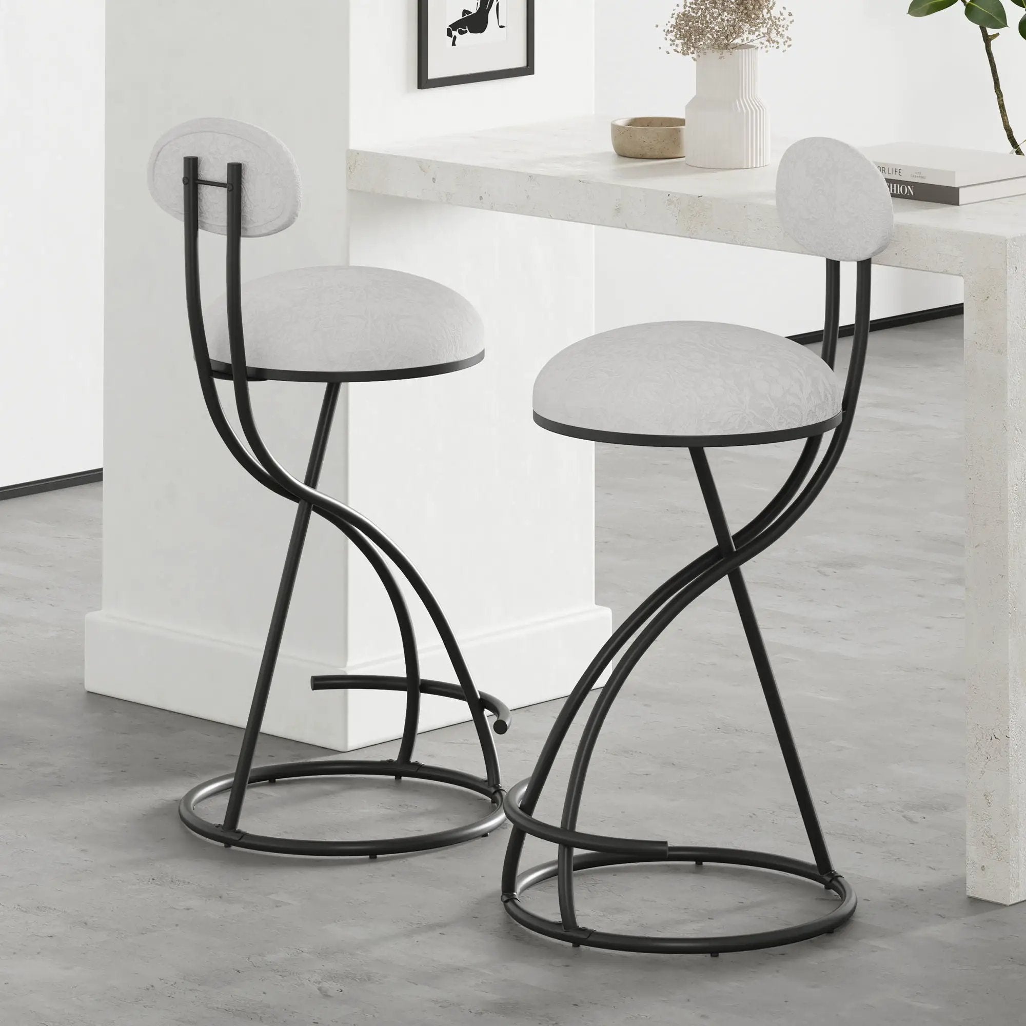 Round Print Bar Stools Upholstered Chairs For Kitchen (Set of 2) by HouseOfZazla
