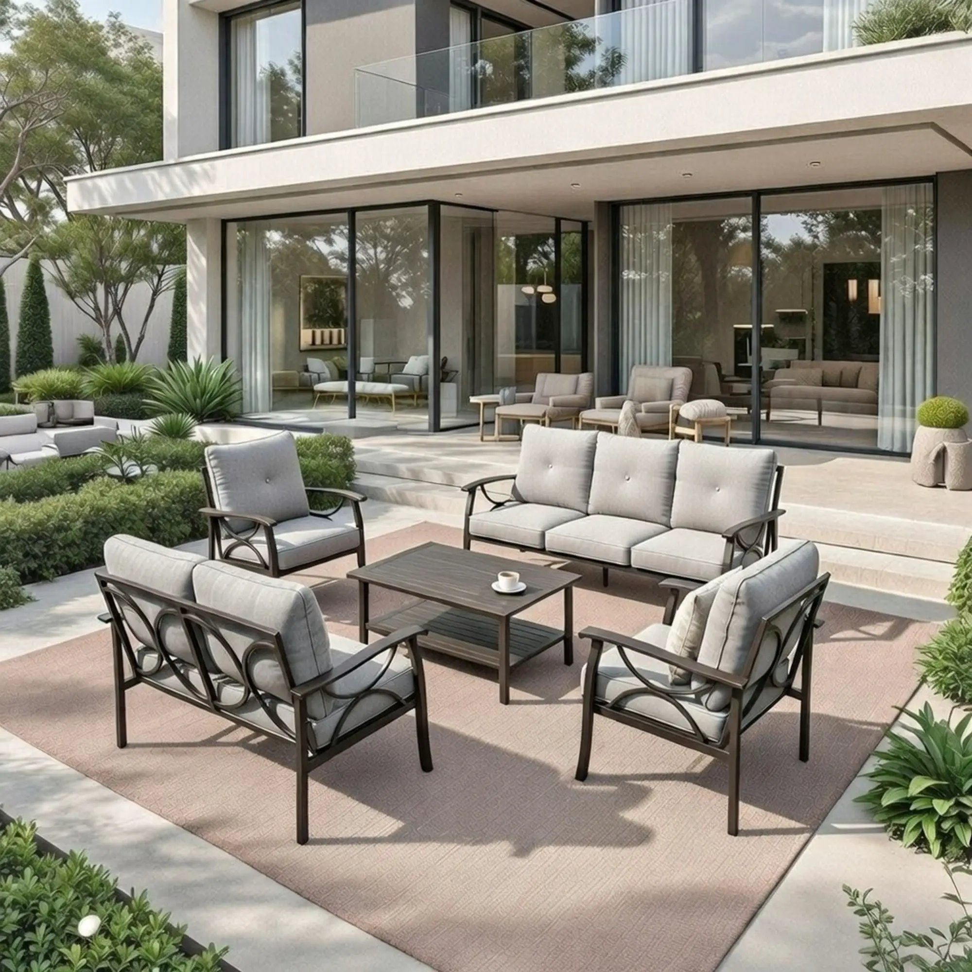 Patio Furniture Set with Coffee Table and Cushions for Backyard by HouseOfZazla