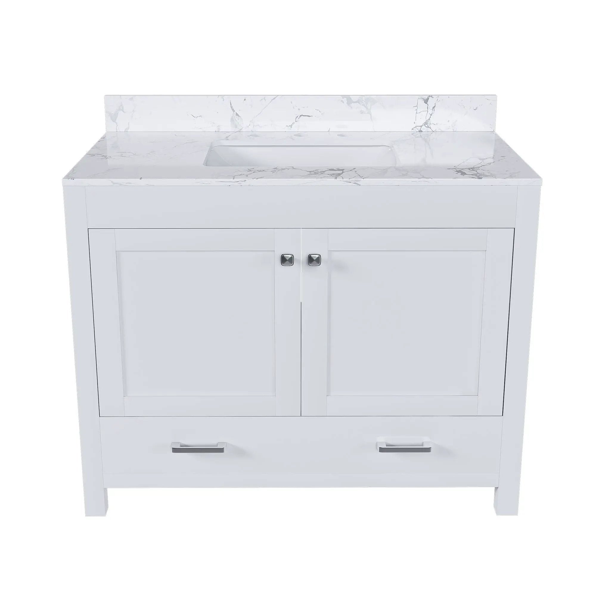 43" Bathroom Vanity With Artificial Marble Carrara Top Set, Multi Functional Bathroom Cabinet With Doors And Drawer - White by Unique Piece Furniture