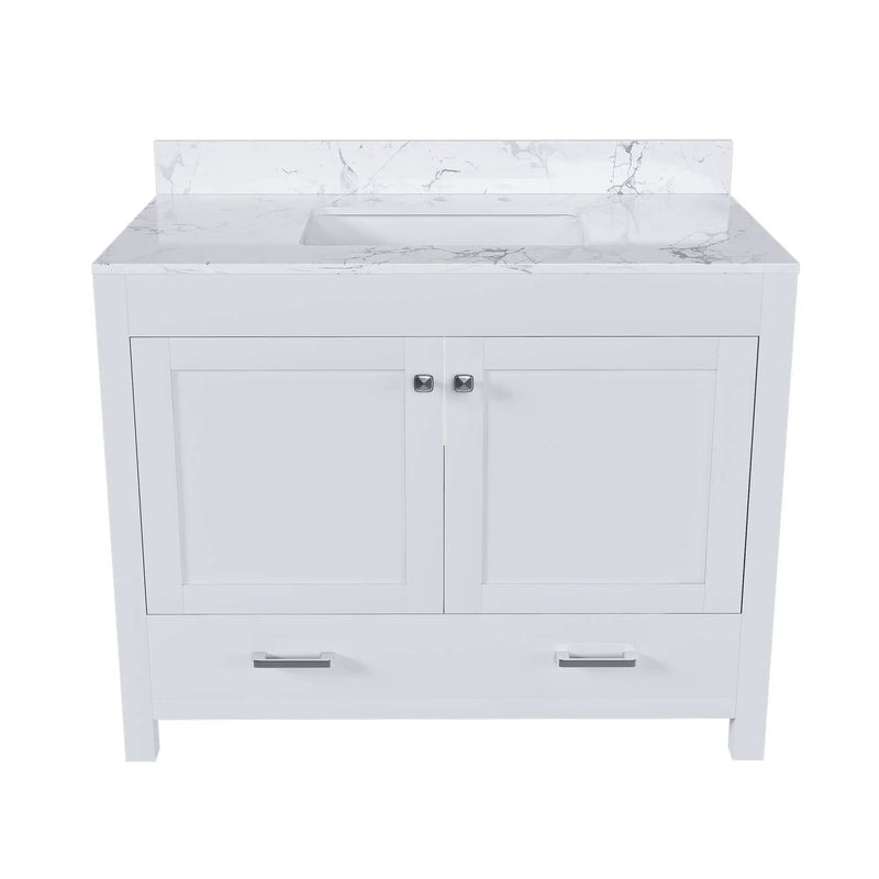 43" Bathroom Vanity With Artificial Marble Carrara Top Set, Multi Functional Bathroom Cabinet With Doors And Drawer - White by HouseOfZazla