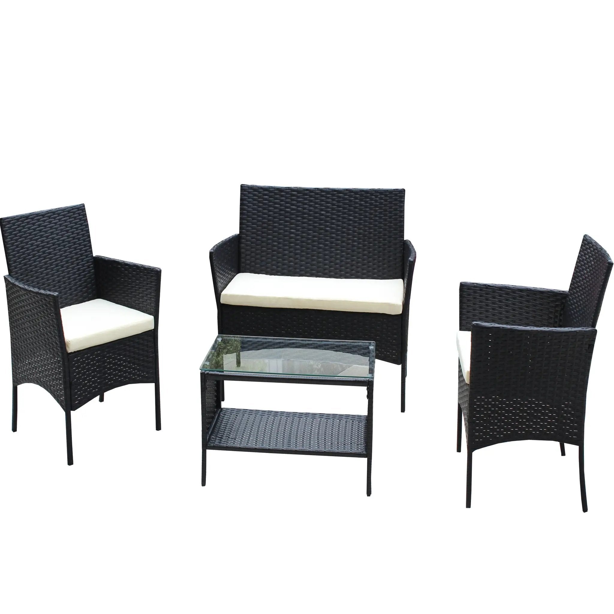 4 PC Rattan Patio Furniture Set Outdoor Cushioned Wicker Sofa by HouseOfZazla