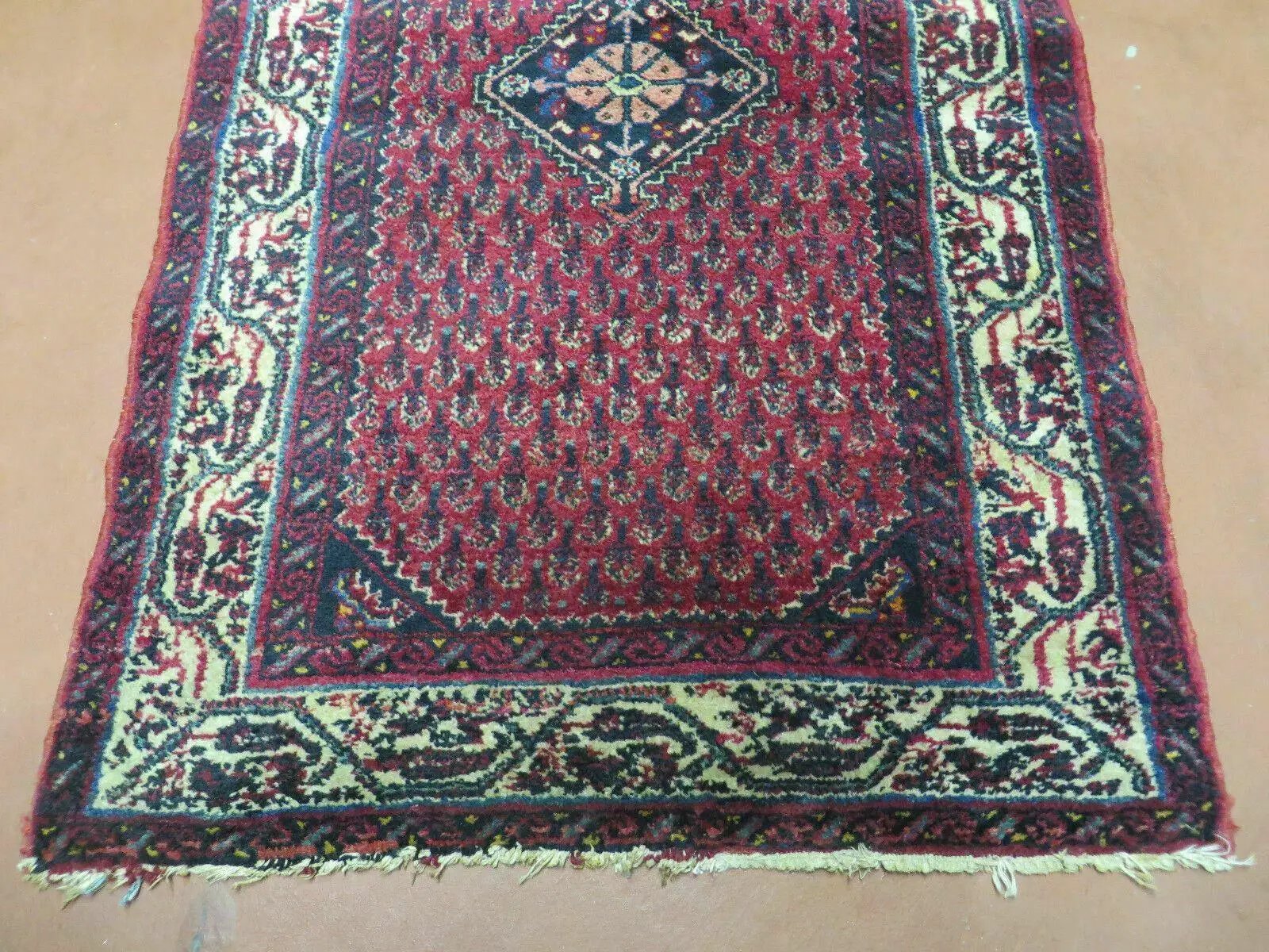 2.5' X 4' Vintage Handmade Indian Amritsar Wool Rug Paisley Design Red by Jewel Rugs