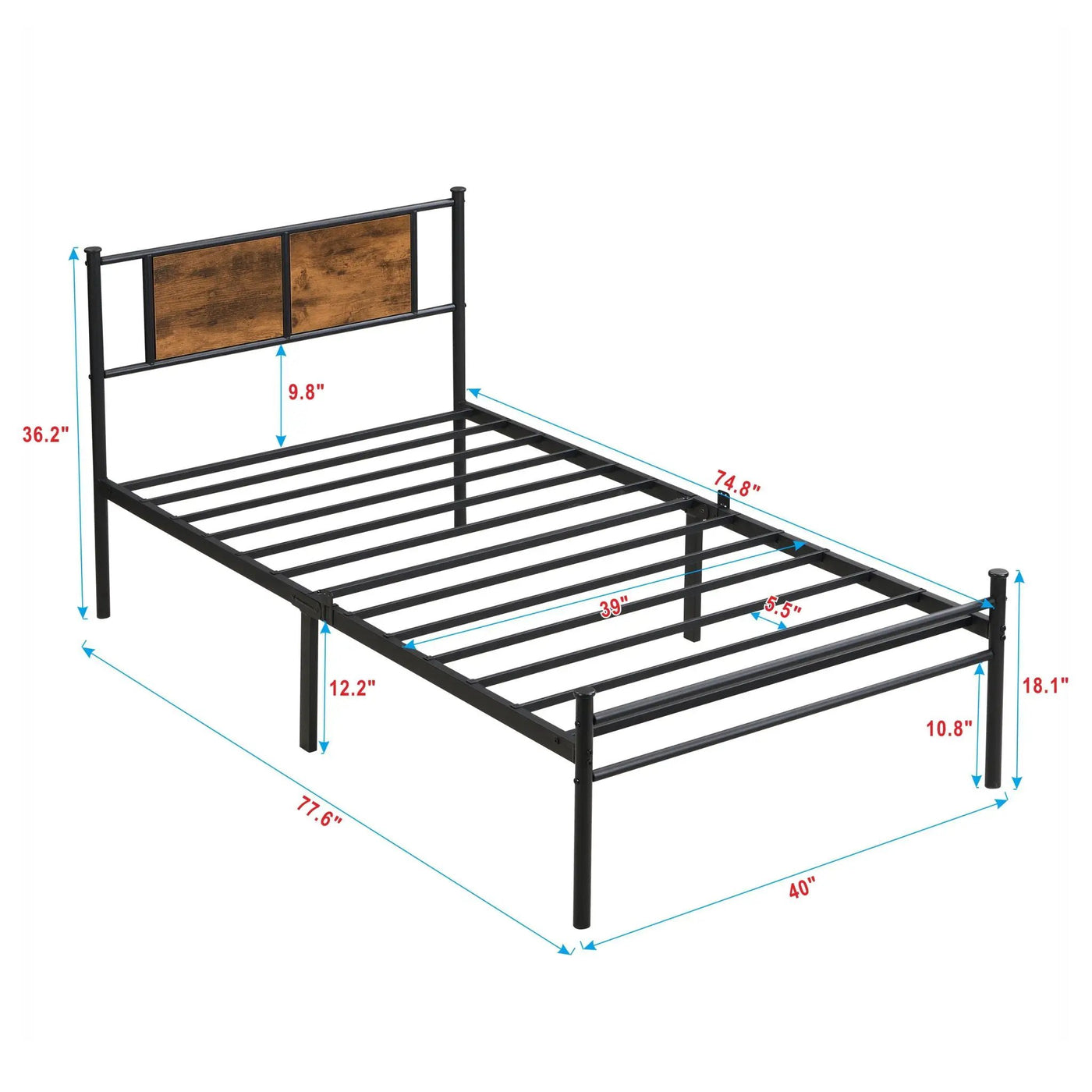 Modern Metal Bedframe With Headboard, Durable Steel Structure by Unique Piece Furniture
