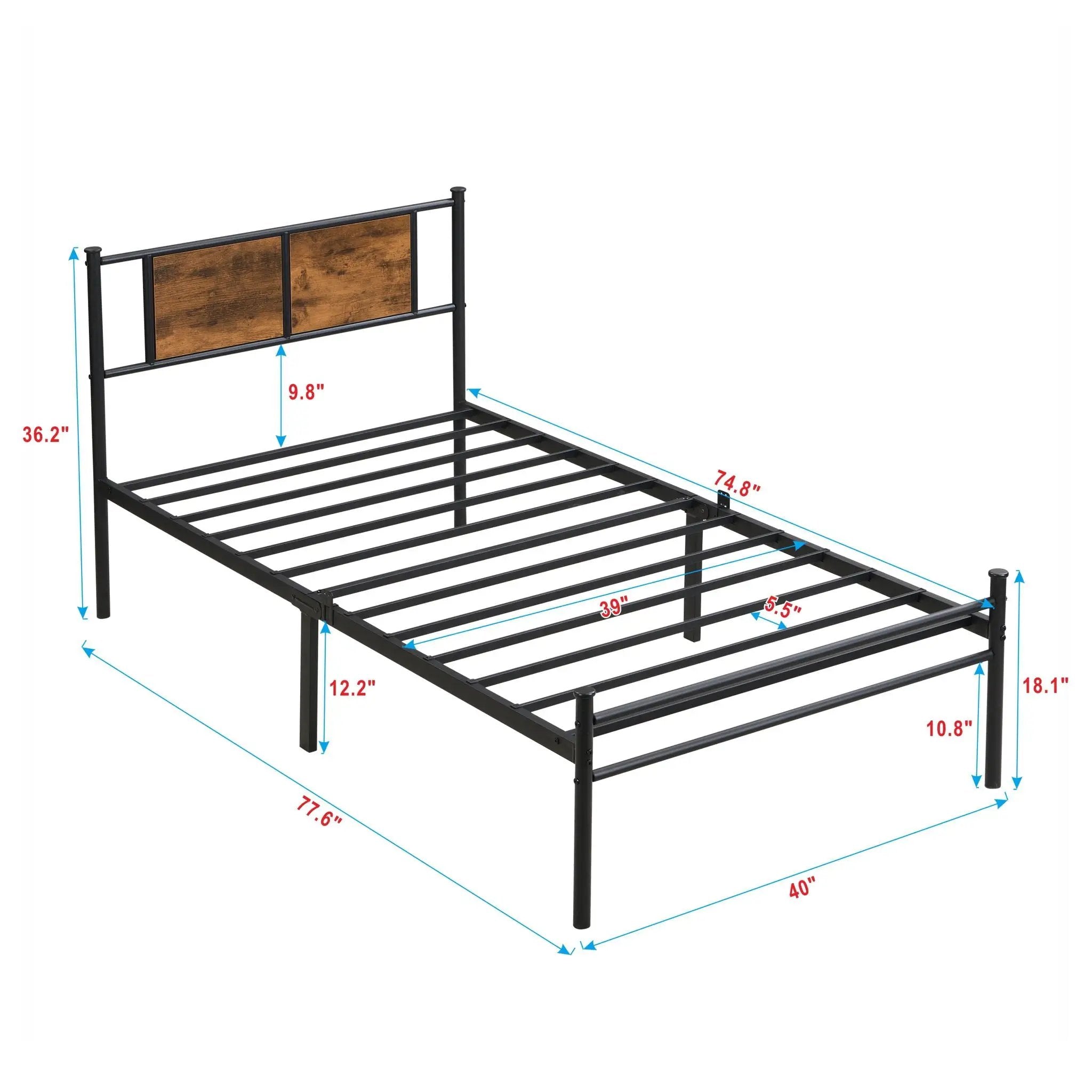 Modern Metal Bedframe With Headboard, Durable Steel Structure by HouseOfZazla
