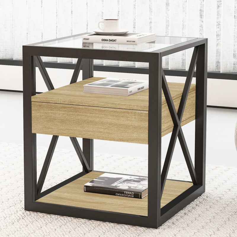 Set of 2 Modern End Tables with Drawer - Nightstands for Bedroom & Living Room by HouseOfZazla