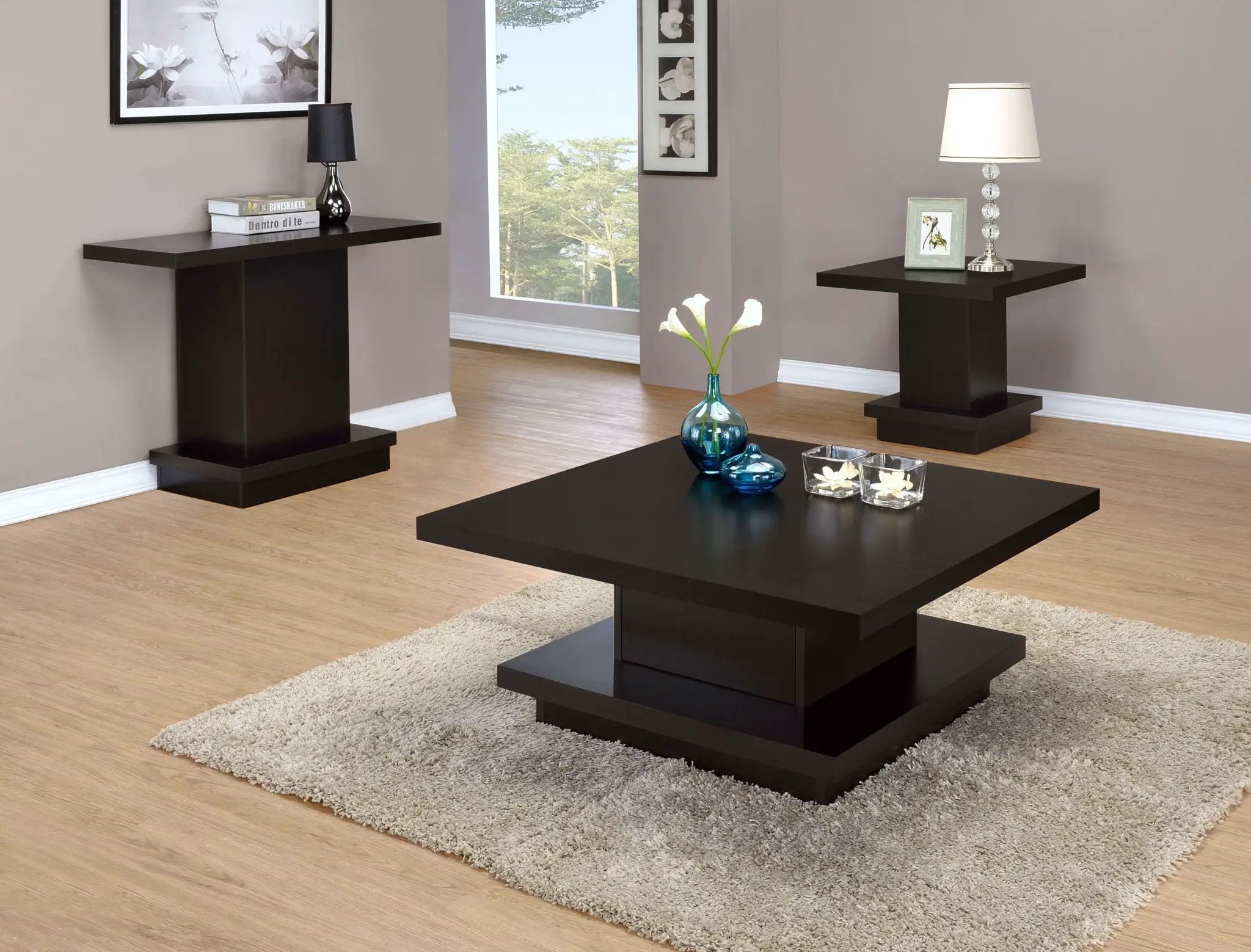 Reston Square Engineered Wood Coffee Table with Casters Cappuccino by Unique Piece Furniture