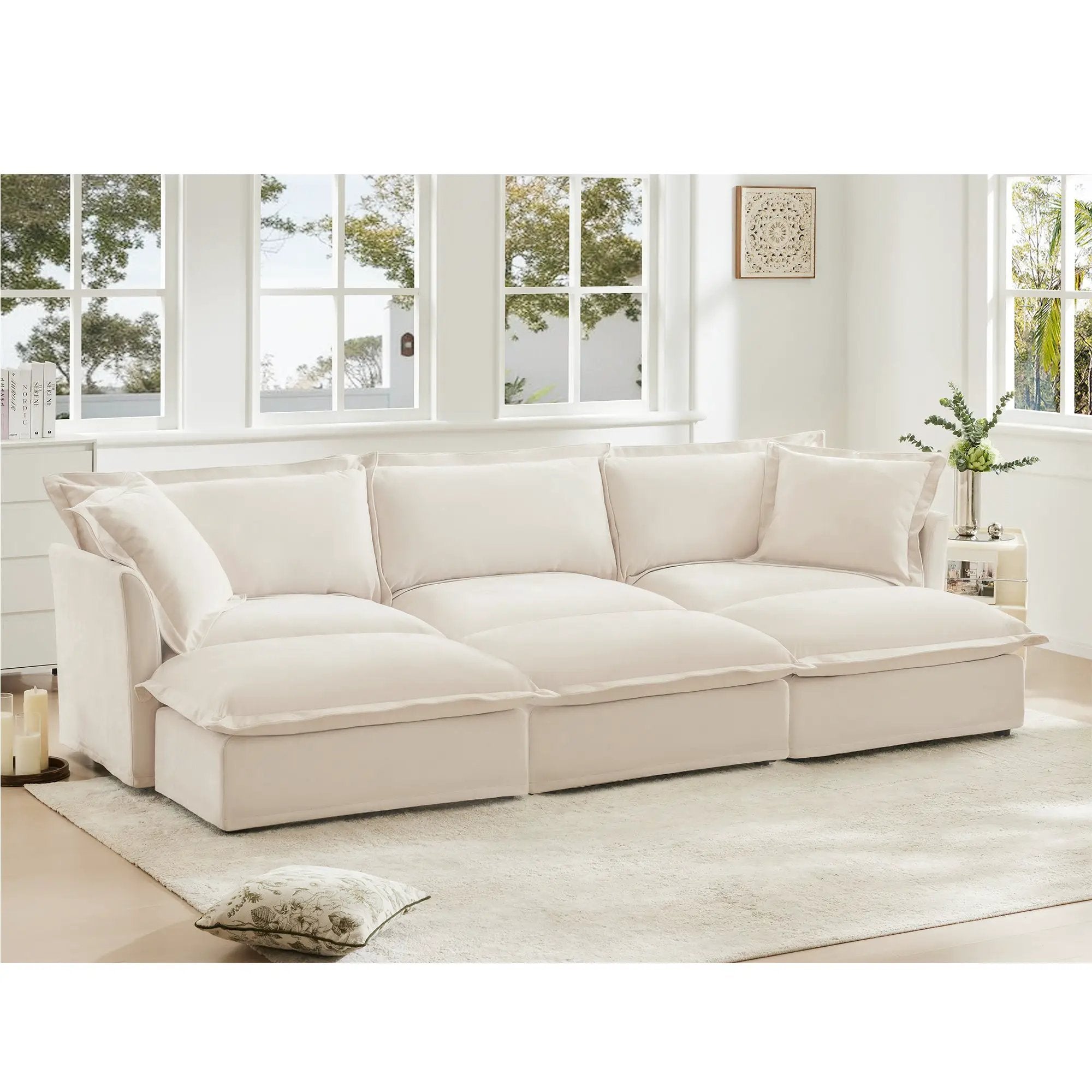 Oversized Chenille Living Room Sofa with 3 Ottomans by HouseOfZazla