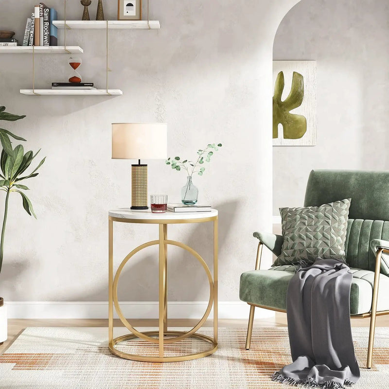 Round End Table - White / Gold