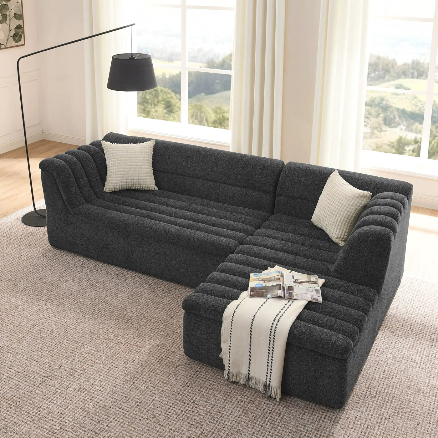 Upholstered L-Shaped Modular Sectional Sofa With Chaise, Wave-Shaped Armrest by Unique Piece Furniture