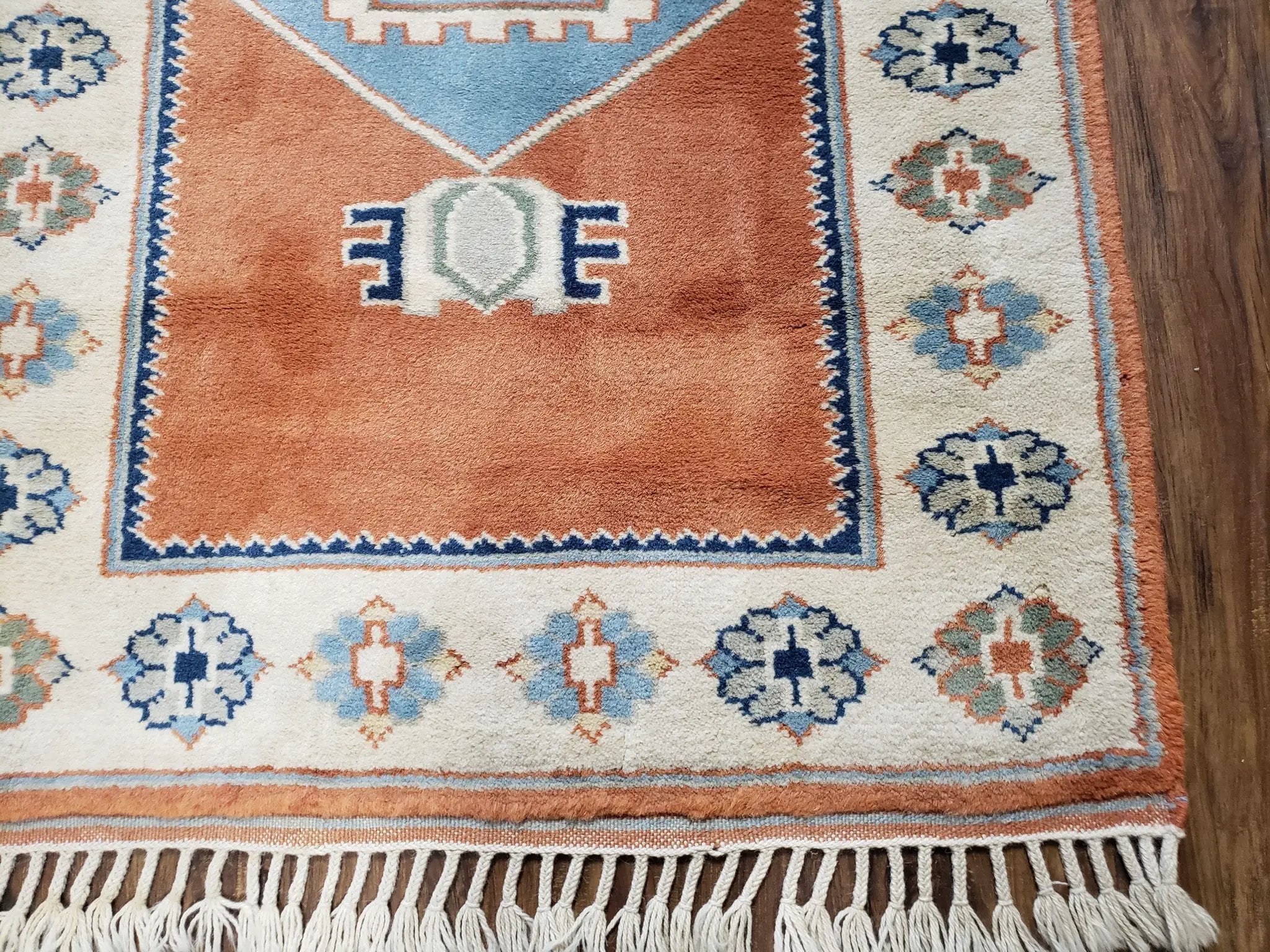 3x5 Handmade Vintage Turkish Area Rug Wool Kazak Carpet 3'1"x4'5" Red Beige by Jewel Rugs