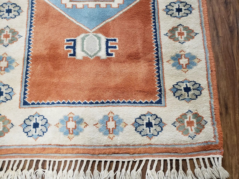 3x5 Handmade Vintage Turkish Area Rug Wool Kazak Carpet 3'1"x4'5" Red Beige by Jewel Rugs