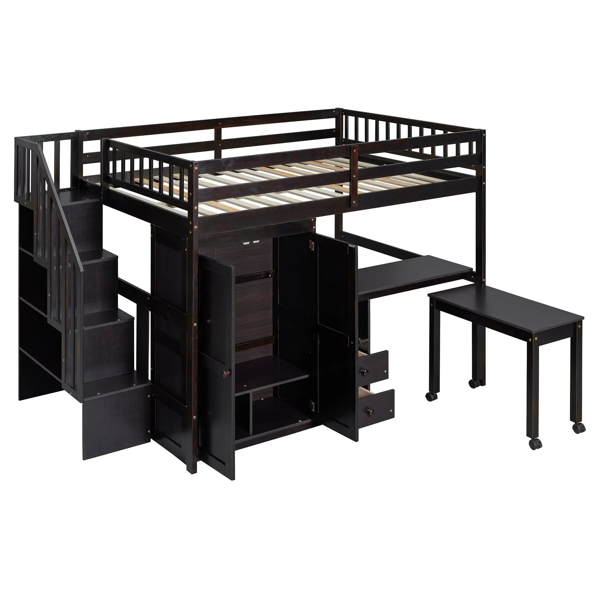 Loft Bed With Stairs, Bookshelf, Drawers, Desk & Wardrobe, Space Saving Multifunctional Furniture by HouseOfZazla